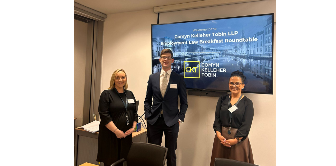 Emily Sexton, Conor White and Amy McNicholas at the CKT Employment Law Roundtable event